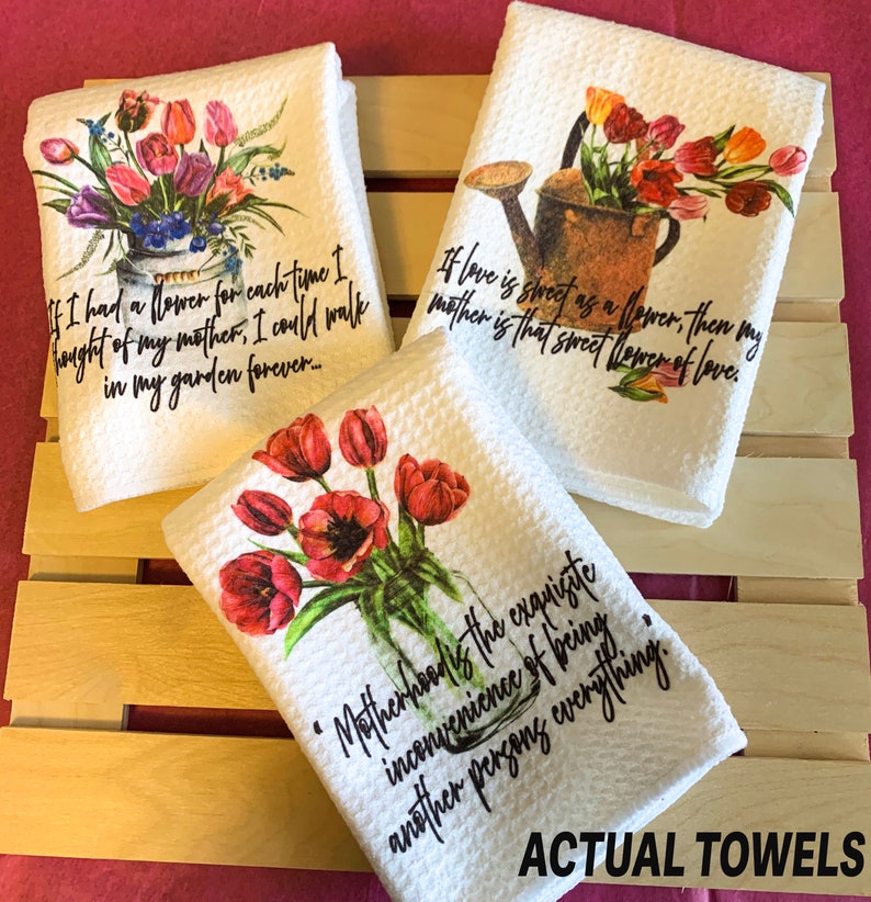 Tulips Kitchen Towels-Spring Flower Towels Gift for Mom-Grandma-Sister-Summer Dish Towels-Kitchen Dish Towel Mothers Day gift Dish-custom image 5
