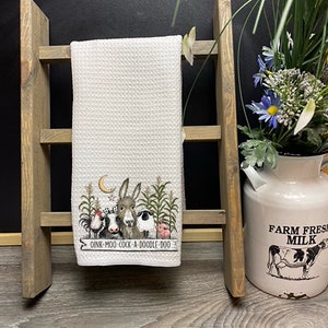 Farm life dish towel, farmhouse towel, farm animal, farmhouse decor, farm animal stacked, rooster towel, cow towel, pigs, llama, sheep, ewe