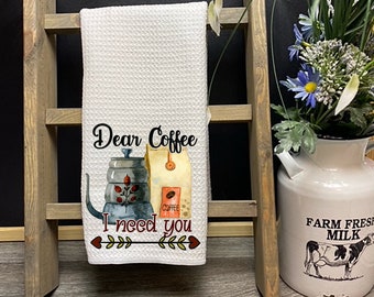 Coffee Kitchen Dish Towels  - Free Shipping - Custom Dish Towels - Cute Dish Towels - Cafe Kitchen Towel - Love Coffee Dish Towels
