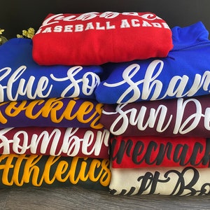 Custom team name Sweatshirt, Mascot Sweatshirt, Puff Print, Embossed Print, School team sweatshirt, School Spirit Sweatshirt,Team spirit