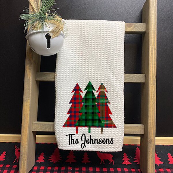 Custom Christmas Dish Towels-Buffalo Plaid Christmas Kitchen Towel-Holiday dish towel-Buffalo Plaid Christmas Decor-Personalized Dish Towel