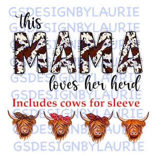 This mama loves her herd, cowprint, mama, highland cow, png