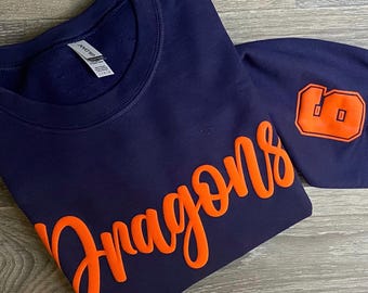 Custom Puff Print Sweatshirt, Embossed puff, Personalized Team Shirt, School Spirit Mascot Shirt