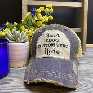 Custom Hat, Distressed Hat, Unisex trucker Cap, Vintage Cap, Weathered Cap, Custom Logo Cap, Raggedy Patch Hat, Logo Cap, Headmost brand