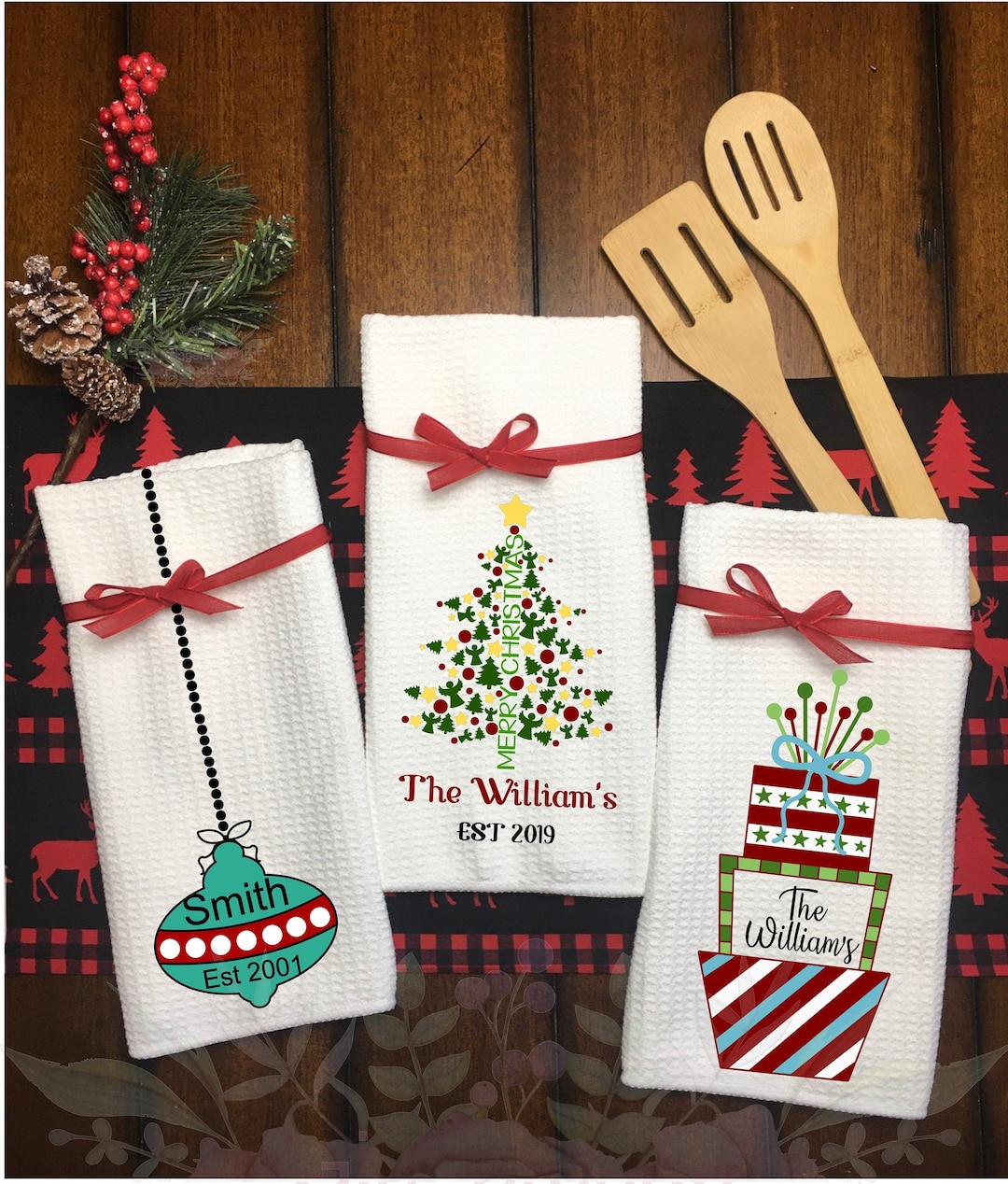 Customized Christmas Dish Towels Christmas Kitchen Dish Towel Holiday ...