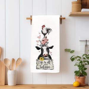 Farm life dish towel, farmhouse towel, farm animal, farmhouse decor, farm animal stacked, rooster towel, cow towel, pigs, llama, sheep, ewe