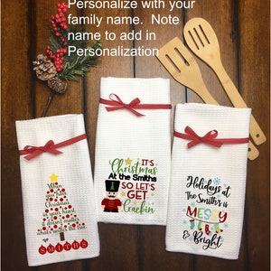 Customized Christmas Dish Towels - Custom Christmas Kitchen Towels - Holiday dish towel- Cute Christmas towel-Personalized dish towel