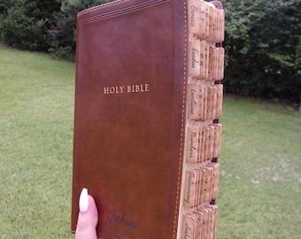 Personalized Mens Bible Brown Tan NKJV Bible, Vegan Leather Christmas Birthday Gift for Dad Husband With Optional Tabs