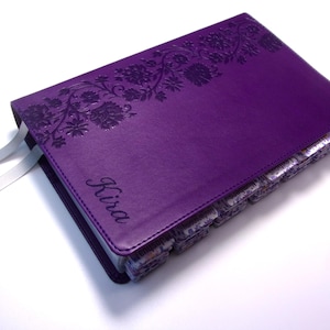 Personalized NKJV Reference Purple Bible With Engraved Name And Tabs Added, Large Print Bible Christian Gift With Free Shipping