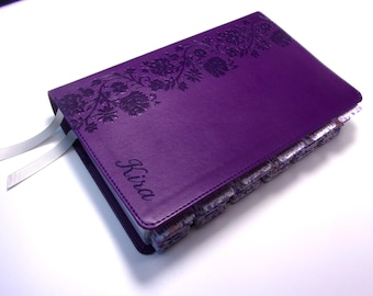 Personalized NKJV Reference Purple Bible With Engraved Name And Tabs Added, Large Print Bible Christian Gift
