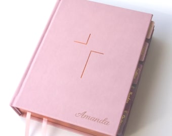 Engraved NIV pink study bible with tabs Christian gift for wife daughter with 66 books