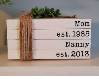 Grandmother Mother in law  gift Nanny Gigi Mimi name books personalized stamped stacked books parent gift from grandkids