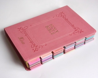 Custom Engraved Full Sized Pink KJV Large Print Vegan Leather Reference Bible With Tabs Christian Wife Gift With Free Shipping
