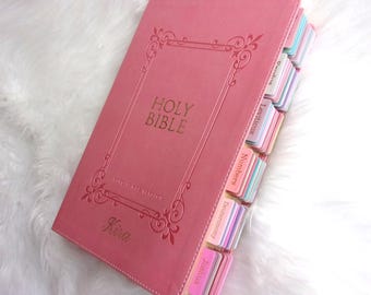 Personalized Pink KJV Large Print Bible, Custom Name King James Bible, Tabs Option, Christmas Birthday Gift for Daughter Wife Mom
