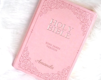 Engraved Personalized Pink Bible With Tabs KJV Large Print Full Size Christian Wife Gift