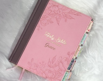 Personalized Pink Floral KJV Study Bible with Flowered Tabs, Custom Name Bible, Christian Journaling Bible, KJV Gift, Women Bible Study