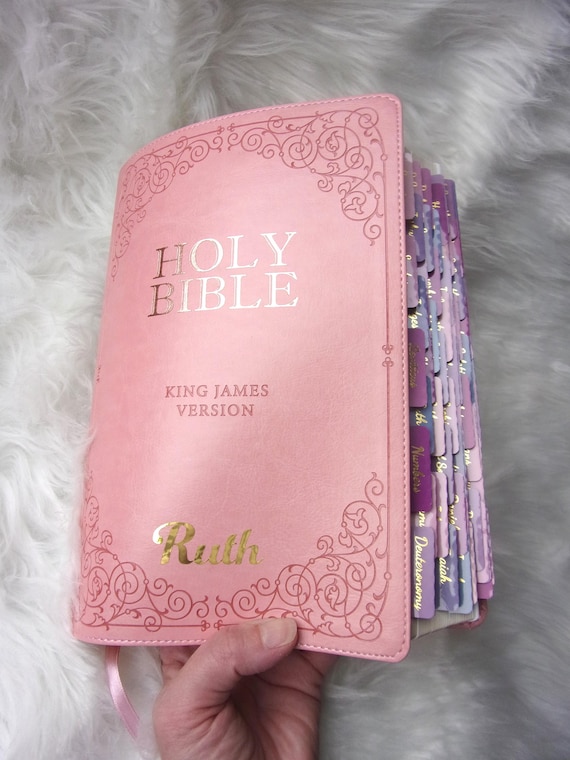 Pink Bible Personalized With Tabs, KJV Large Print Full Size Christian Wife Gift Bible With Free Shipping