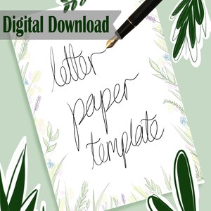 Design de papel de carta para impressão - Flores e folhagens - Folhas delicadas - ideal para escrever para entes queridos ou amigos por correspondência