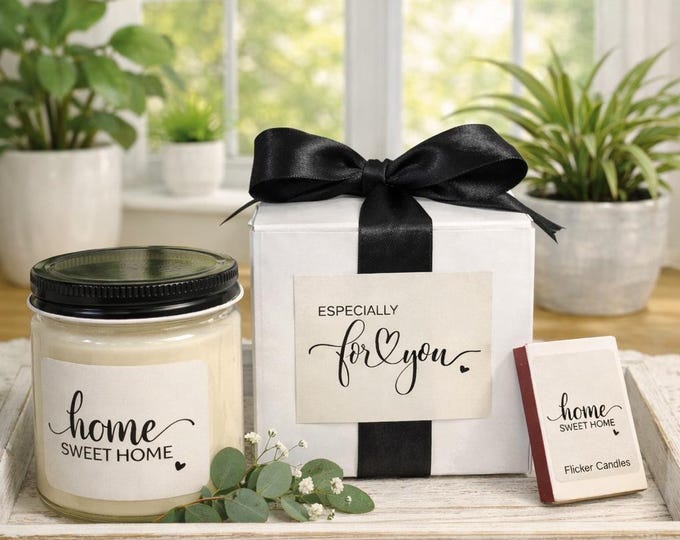 Home Sweet Home Soy Candle | 9 oz Jar, Gift Box, Matches