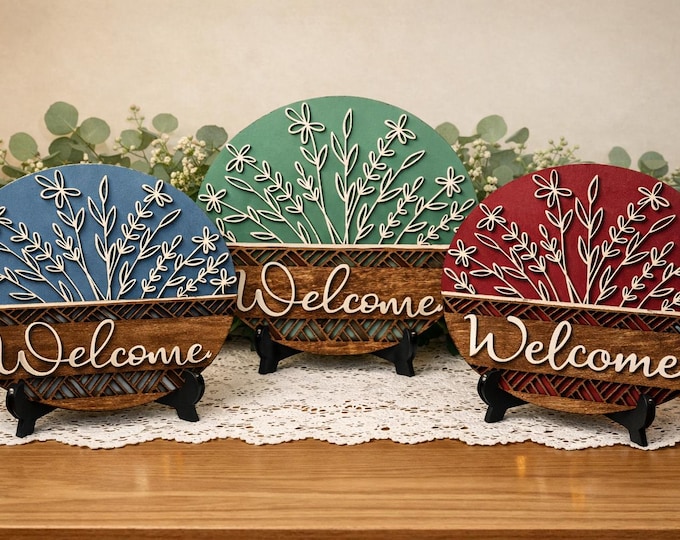 Round Wood Welcome Sign | Layered Home Decor