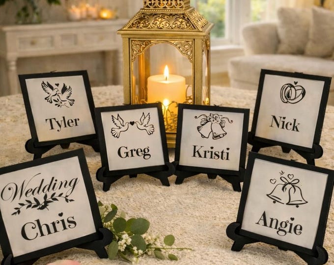 Wedding Custom Interchangeable Mini Wood Sign | Change your artwork | Wedding table setting name signs | Swap in new photos |