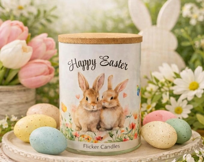 Bunny Easter Candle: Sublimated Ceramic Jar, Soy Wax (11oz)