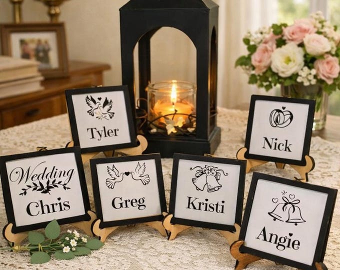 Wedding Table Setting Name Signs |Personalized Framed Mini Wood Sign | Make Your Own Sign | Wood Signs | Wedding Favor | Custom Mini Sign
