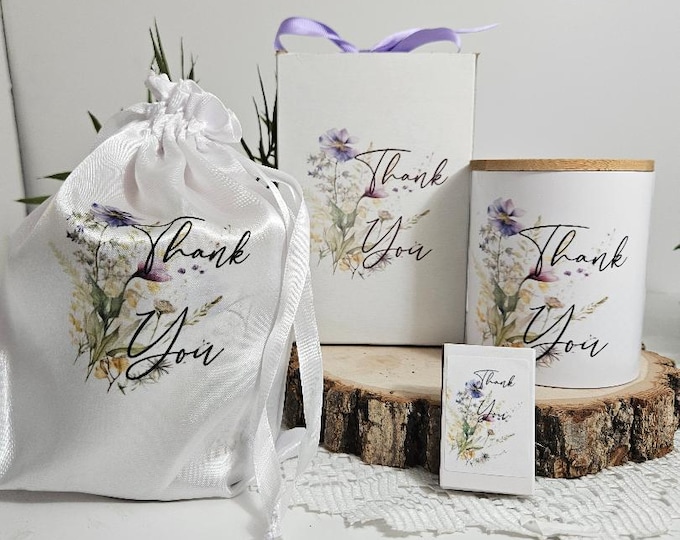 Candles | Thank You Candle Gift Set | Appreciation Gift | Thank you Candle | Floral Ceramic Jar, Soy Candle | Sublimated Candle