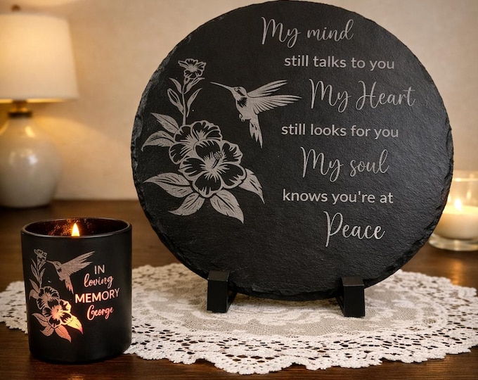 Sympathy Gift Set | Engraved Memorial Slate Tile | Personalized Sympathy Garden Stone | Memorial Gift Set