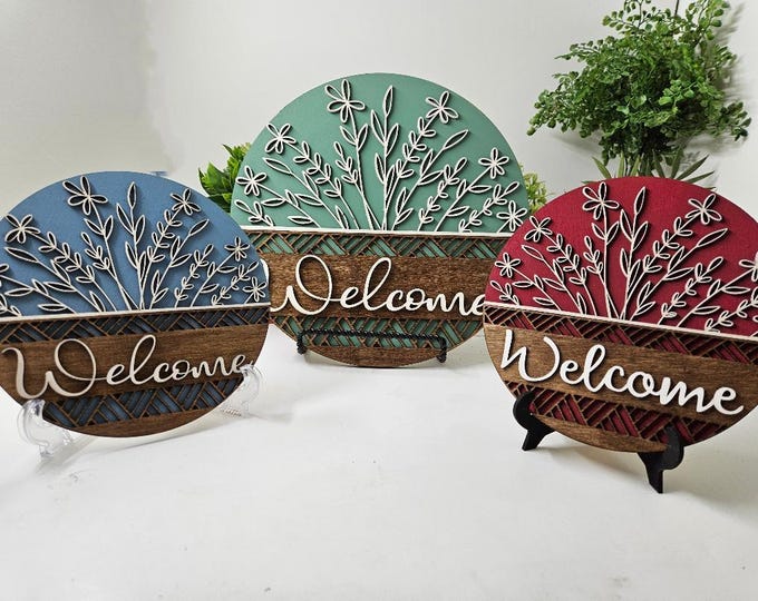 Round Wood Welcome Sign | Layered Home Decor