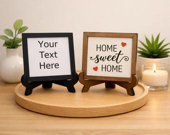 Personalized Framed Mini Wood Sign | Tiered Tray Decor | Make Your Own Sign | Wood Signs