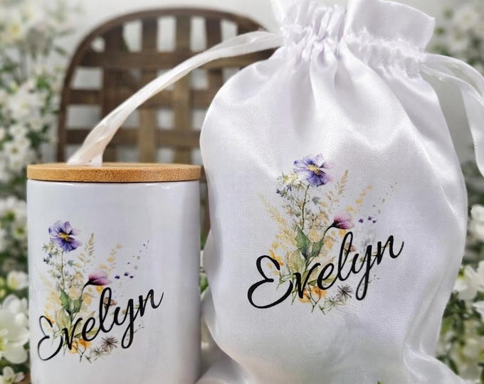 Candles | Personalized Floral Candle: Custom Name Soy Wax Candle Gift Set