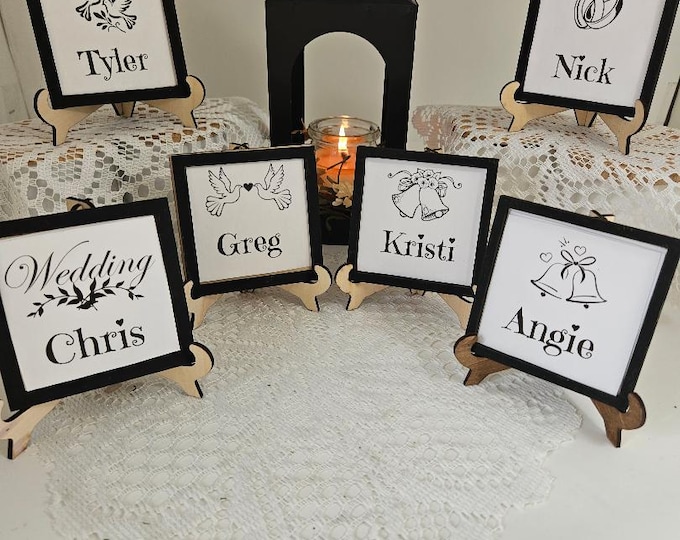 Wedding Table Setting Name Signs |Personalized Framed Mini Wood Sign | Make Your Own Sign | Wood Signs | Wedding Favor | Custom Mini Sign