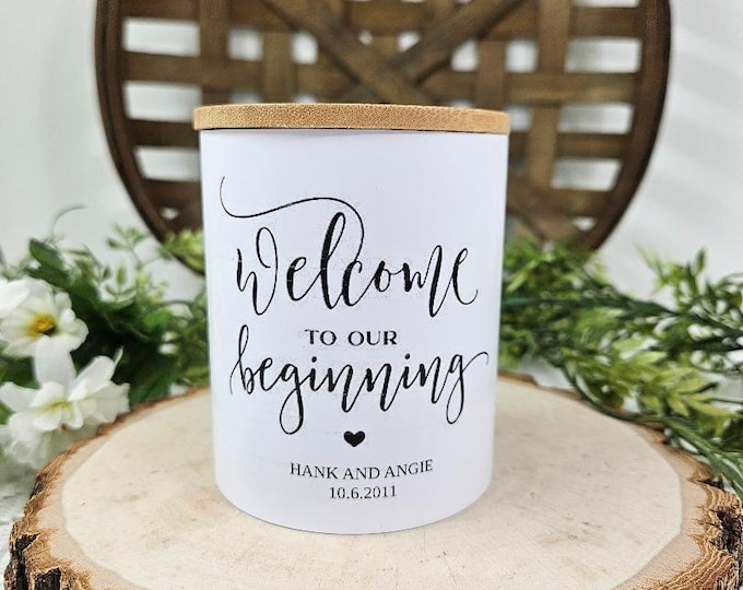 Wedding candle | Engagement gift | Gift for bride | New beginnings gift | New home gift | Personalized |Permanent sublimated print
