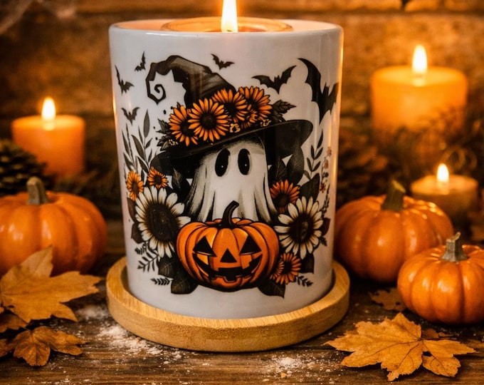 Halloween Scented Candle Planter | Ghost & Pumpkin Jar