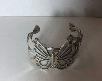 Silver vintage butterfly cuff bracelet