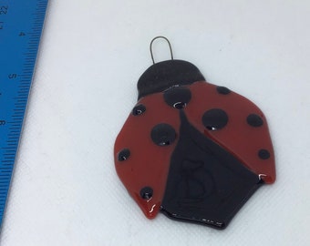 Ladybug fused glass sun catcher, ornament, garden art, plant embellishment whimsical and fun