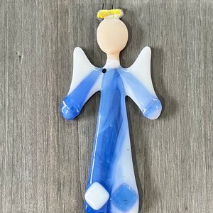 Ornament, Angel, Fused Glass, Blue, Fun, Gift, Decoration, iridescent embellishments