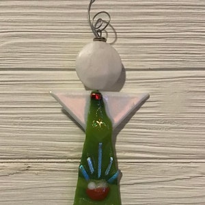 Christmas ornament, Angel, Fused Glass, Green,  Baby Jesus, Fun, Gift, Decoration, dichroic embellishments