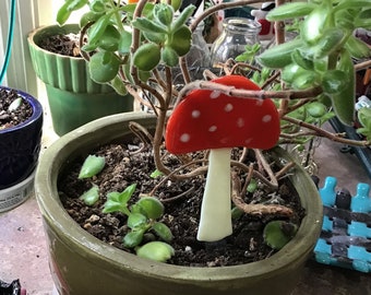 Mushroom , fused glass , garden art, plant embellishment, plant poke,  whimsical and fun