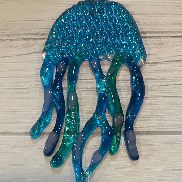 Jellyfish Fused Glass Sun Catcher, Ornament, Garden Art , Wall Decoration, Whimsical and Fun