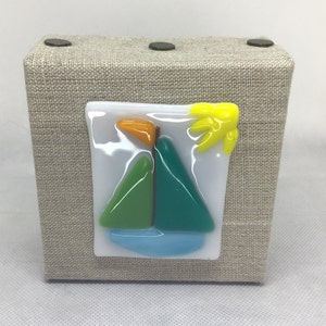 Fused Glass Sailboat on Mini canvas