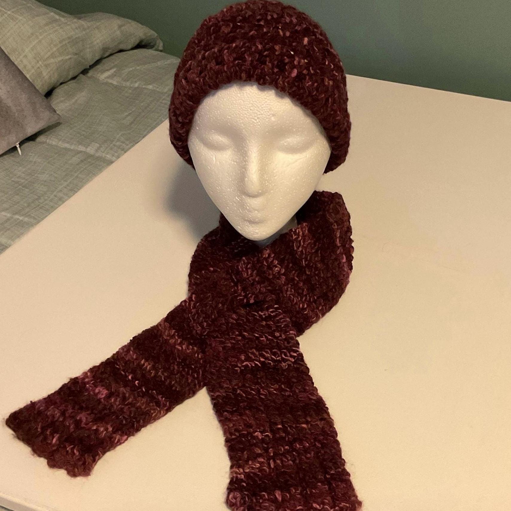 Wine colored hand knitted set of wrap and hat Wrapables Winter Warm Knitted Infinity Scarf and Beanie Hat Set main image 4
