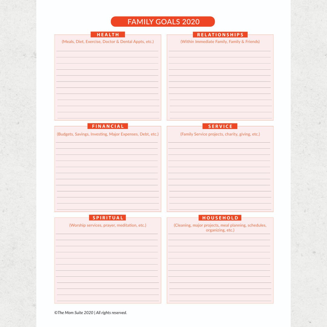 Family Goals 2020 Family Goal Template Family Goal Setting - Etsy