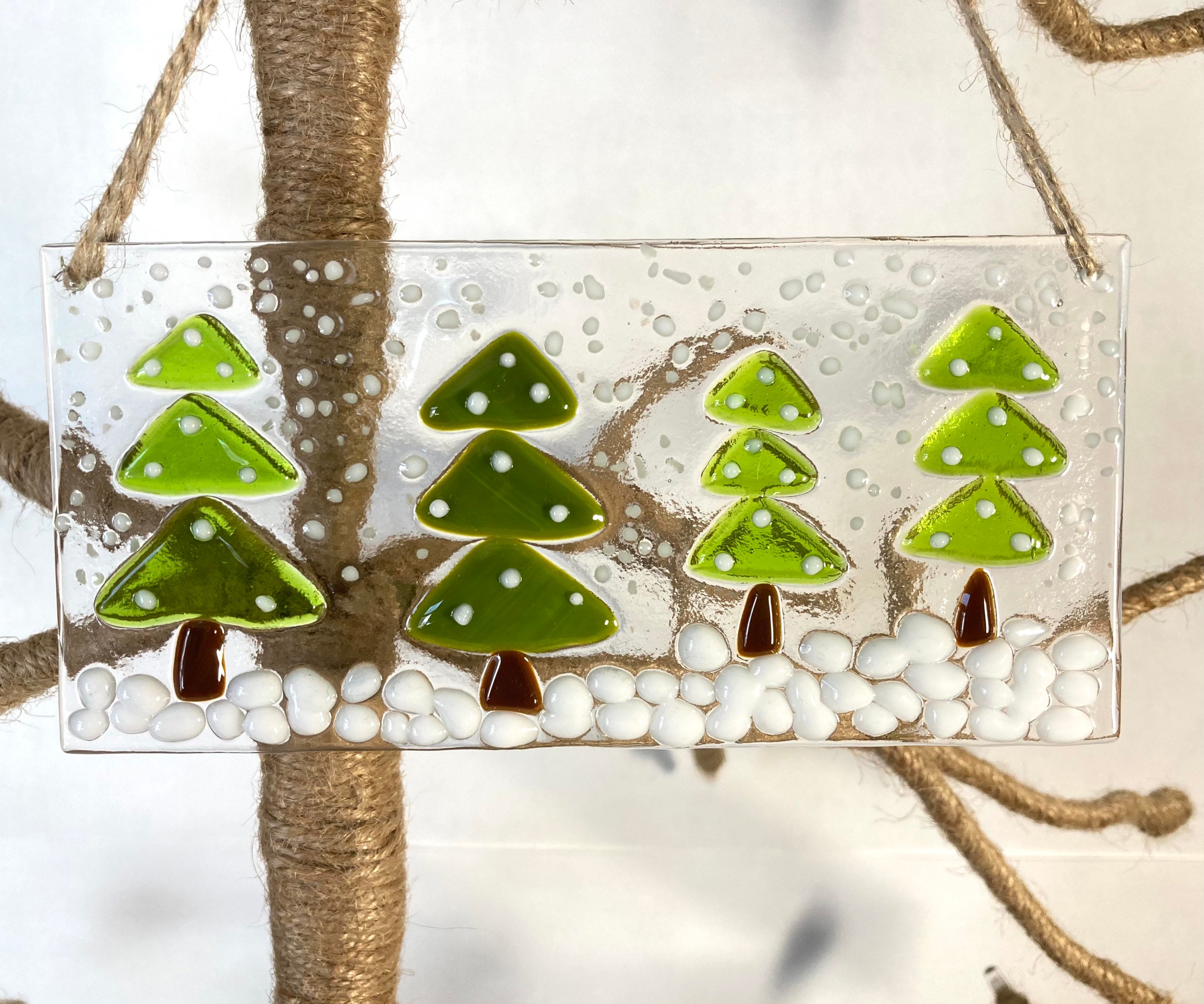 Fused glass Christmas snowy scene hanging ornament Penguin | Etsy