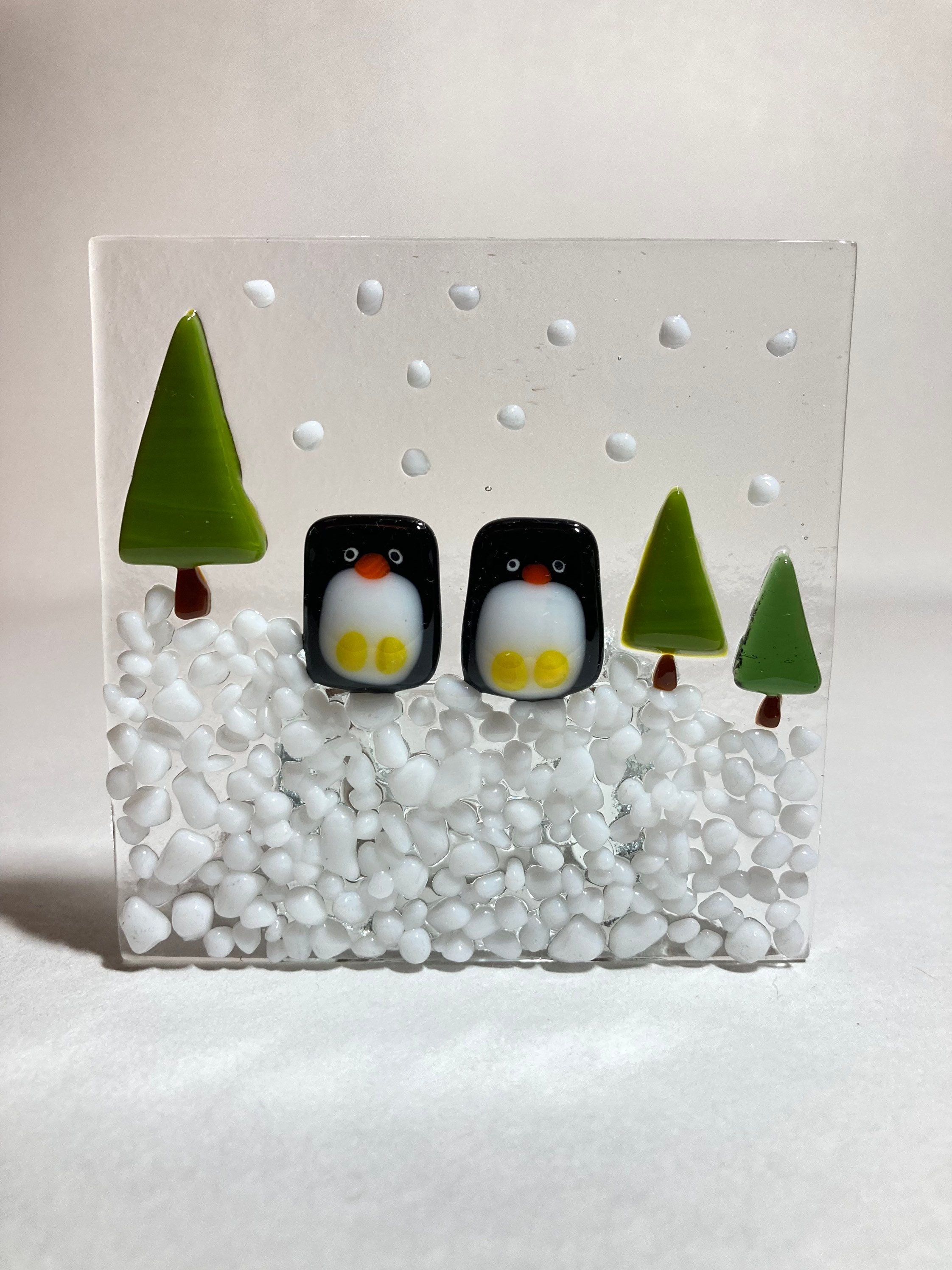 Fused glass Christmas tea light candle holder screen panel Etsy