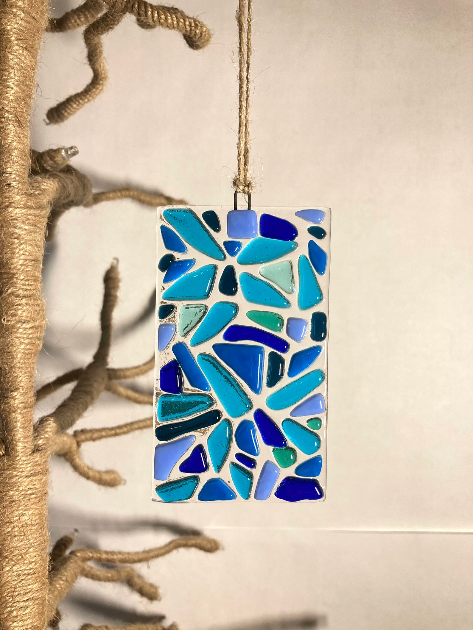 Blue mosaic fused glass suncatcher hanging decoration handmade Etsy