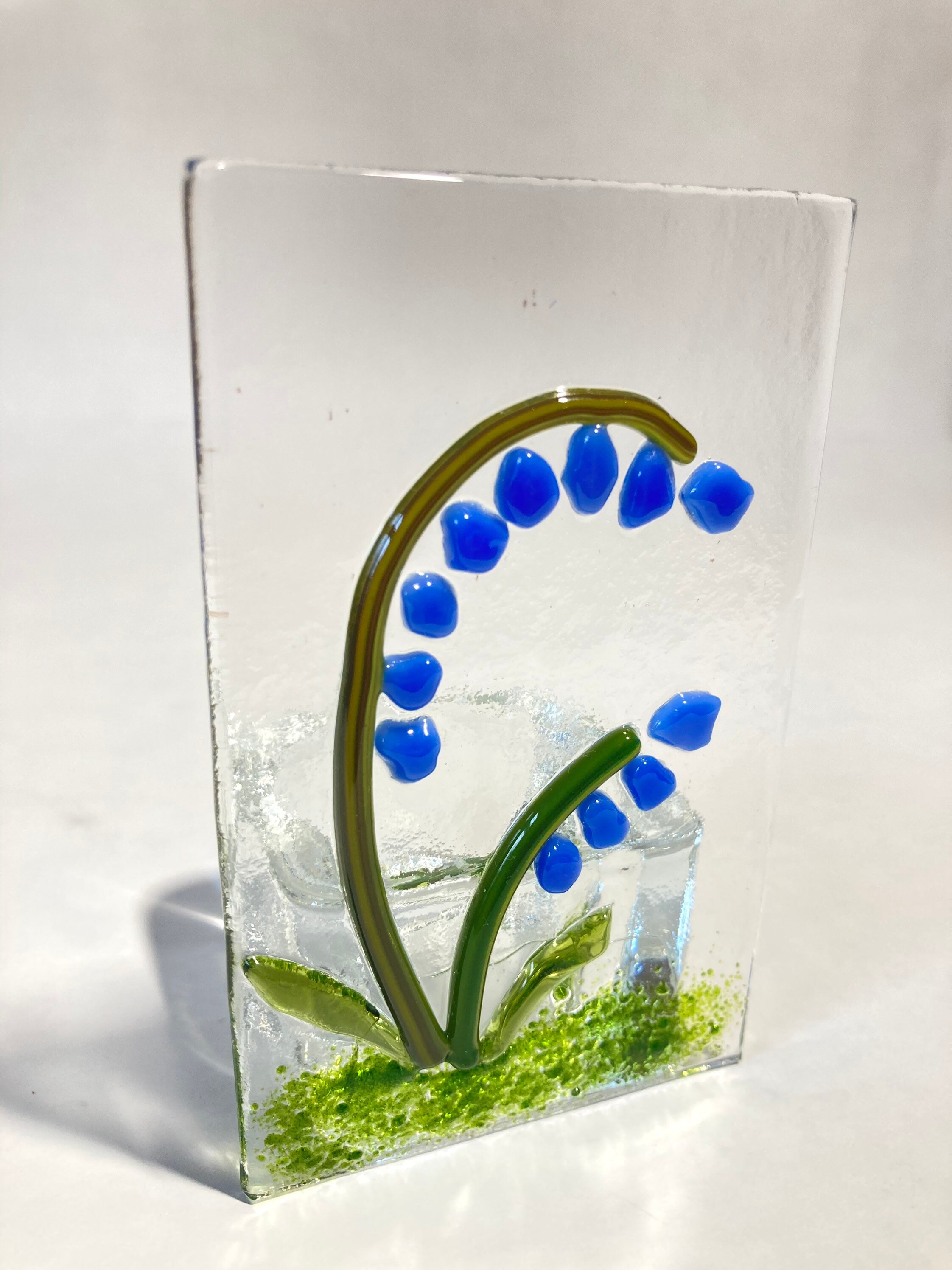Handmade Fused glass bluebell tea light candle holder panel Etsy