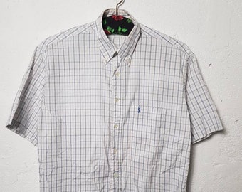 M Vintage Shirt Yves Saint Laurent checkered, Retro short sleeves 80s 90s