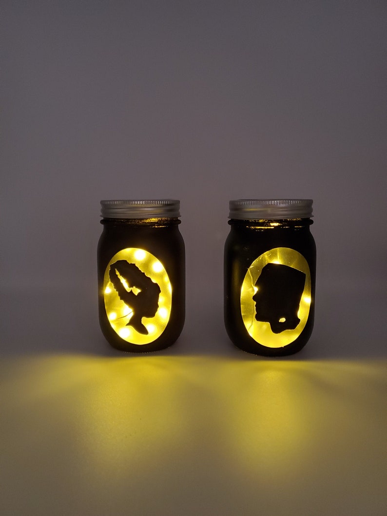 Frankenstein & Bride Mason Jar Lanterns Unique Halloween image 0